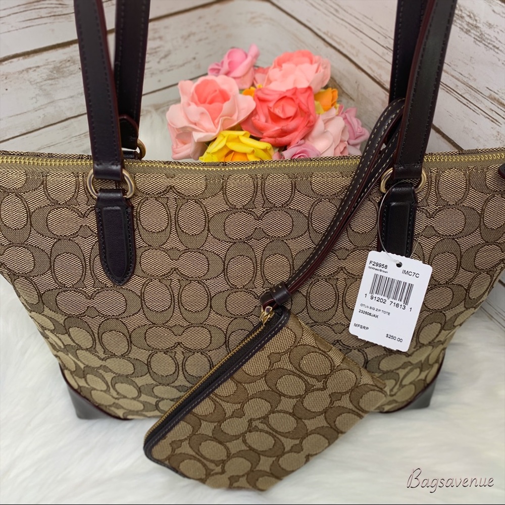 Coach signature khaki zip tote matching wristlet - Picture 4 of 8